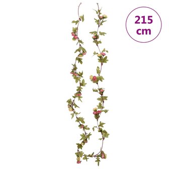 Kerstslingers met bloemen 6 st 215 cm roze
