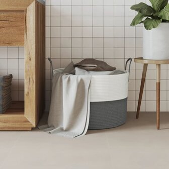 Opbergmand &Oslash; 51x33 cm katoen grijs en wit