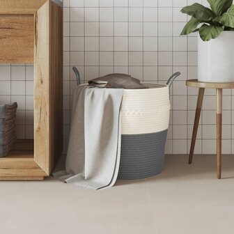 Opbergmand &Oslash; 43x38 cm katoen grijs en wit