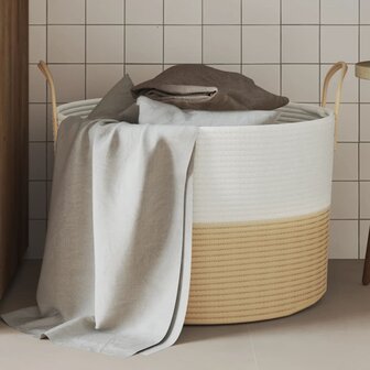 Opbergmand &Oslash; 51x33 cm katoen beige en wit