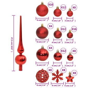 111-delige Kerstballenset polystyreen rood
