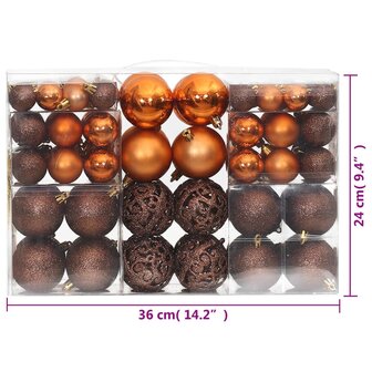 Kerstballen 100 st 3/4/6 cm bruin