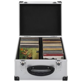 Cd-koffer voor 40 cd&#039;s aluminium ABS zilverkleurig
