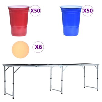 Bierpongtafel met bekers en ballen inklapbaar 240 cm
