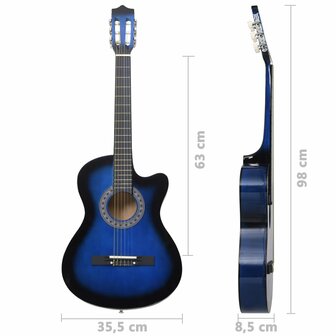 Gitaar cutaway met 6 snaren western klassiek 38&amp;quot; getint blauw