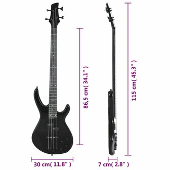 Basgitaar voor beginners elektrisch met tas 4/4 46&amp;quot; zwart