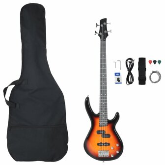 Basgitaar voor beginners elektrisch met tas 4/4 46&amp;quot; bruin zwart