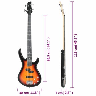 Basgitaar voor beginners elektrisch met tas 4/4 46&amp;quot; bruin zwart