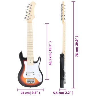 Gitaar voor kinderen elektrisch met tas 3/4 30&amp;quot; bruin en wit