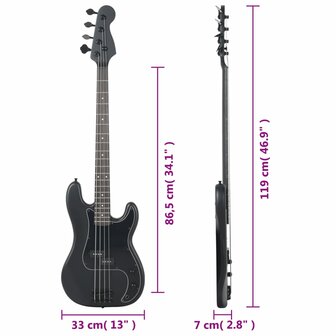 Basgitaar voor beginners elektrisch met tas 4/4 46&amp;quot; zwart