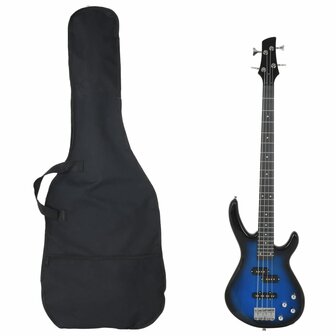 Basgitaar voor beginners elektrisch met tas 4/4 46&amp;quot; blauw zwart