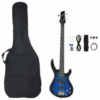 Basgitaar voor beginners elektrisch met tas 4/4 46&amp;quot; blauw zwart