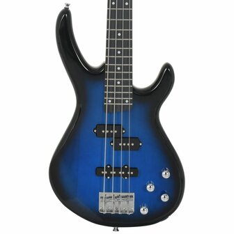 Basgitaar voor beginners elektrisch met tas 4/4 46&amp;quot; blauw zwart