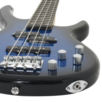 Basgitaar voor beginners elektrisch met tas 4/4 46&amp;quot; blauw zwart
