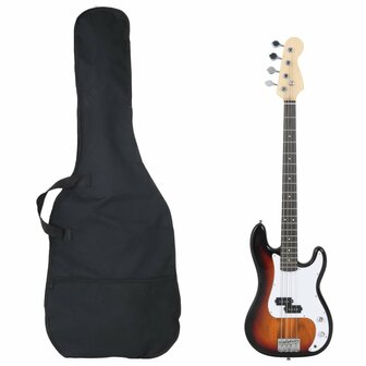 Basgitaar voor beginners elektrisch met tas 4/4 46&amp;quot; bruin wit