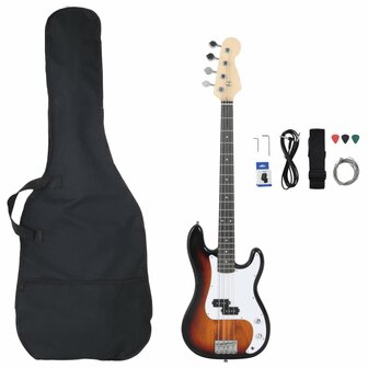 Basgitaar voor beginners elektrisch met tas 4/4 46&amp;quot; bruin wit