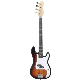Basgitaar voor beginners elektrisch met tas 4/4 46&amp;quot; bruin wit