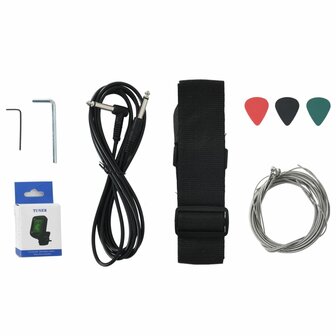 Basgitaar voor beginners elektrisch met tas 4/4 46&amp;quot; bruin wit