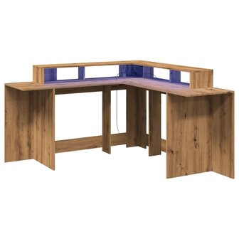 Bureau met LED-verlichting 152x152x91 cm hout artisanaal eiken