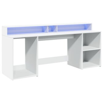 Bureau met LED-verlichting 200x55x91 cm bewerkt hout wit