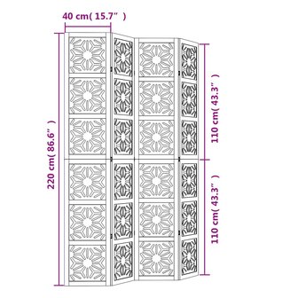 Kamerscherm met 4 panelen massief paulowniahout bruin en zwart