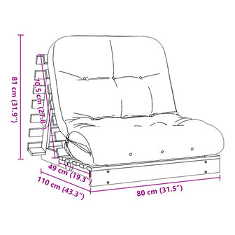 Futon slaapbank met matras 80x206x11 cm ge&iuml;mpregneerd hout