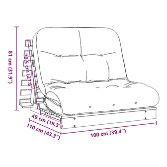 Futon slaapbank met matras 100x206x11 cm massief douglashout