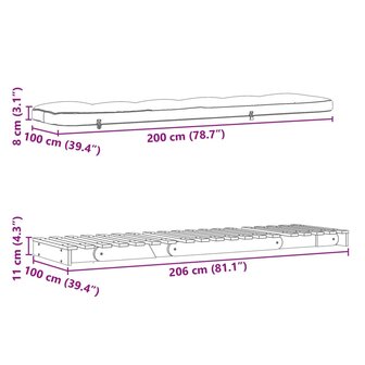 Futon slaapbank met matras 100x206x11 cm massief douglashout