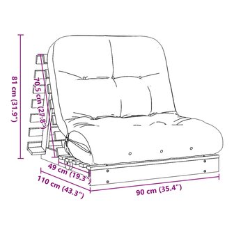 Futon slaapbank met matras 90x206x11 cm massief grenenhout wit