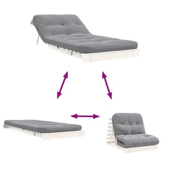 Futon slaapbank met matras 80x206x11 cm massief grenenhout wit