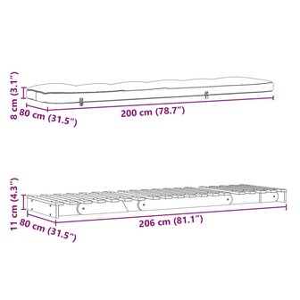 Futon slaapbank met matras 80x206x11 cm massief grenenhout wit