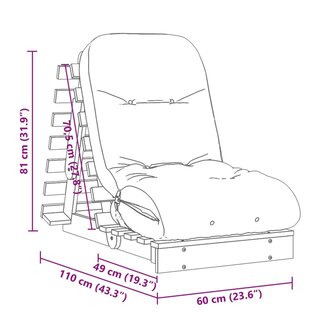 Futon slaapbank met matras 60x206x11 cm grenenhout wasbruin