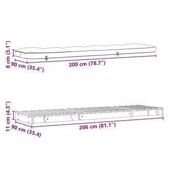 Futon slaapbank met matras 90x206x11 cm ge&iuml;mpregneerd hout