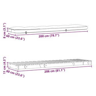 Futon slaapbank met matras 60x206x11 cm ge&iuml;mpregneerd hout