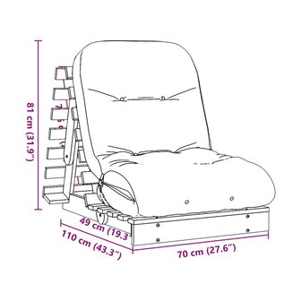 Futon slaapbank met matras 70x206x11 cm massief grenenhout