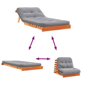 Futon slaapbank met matras 80x206x11 cm grenenhout wasbruin