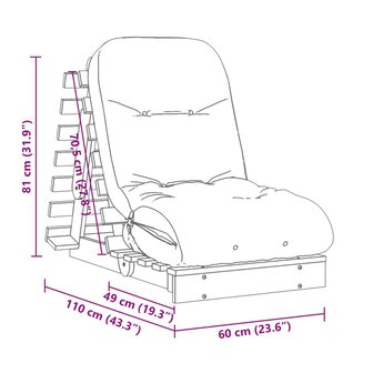 Futon slaapbank met matras 60x206x11 cm massief grenenhout wit