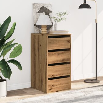 Ladekast 40x41x76 cm bewerkt hout artisanaal eikenkleurig
