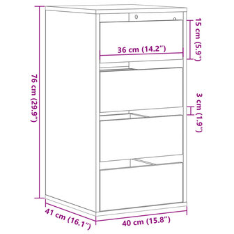 Ladekast 40x41x76 cm bewerkt hout gerookt eikenkleurig