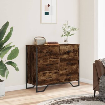 Ladekast 91x35,5x74,5 cm bewerkt hout gerookt eikenkleurig