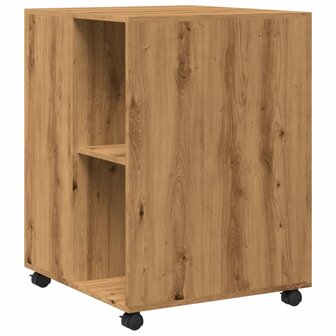 Bijzettafel met wieltjes 55x60x78 cm hout artisanaal eikenkleur