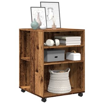 Bijzettafel met wieltjes 55x60x78 cm bewerkt hout oud houtkleur