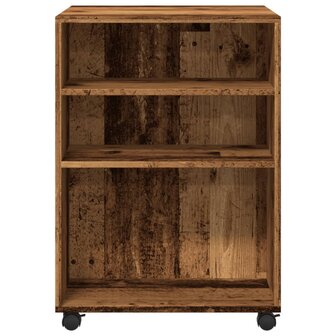 Bijzettafel met wieltjes 55x60x78 cm bewerkt hout oud houtkleur