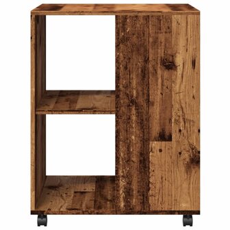 Bijzettafel met wieltjes 55x60x78 cm bewerkt hout oud houtkleur