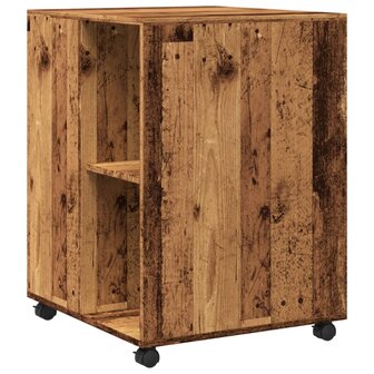 Bijzettafel met wieltjes 55x60x78 cm bewerkt hout oud houtkleur