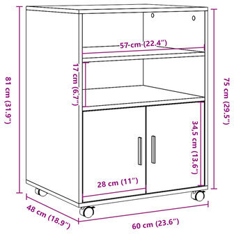 Rolkast 60x48x81 cm bewerkt hout oud houtkleurig