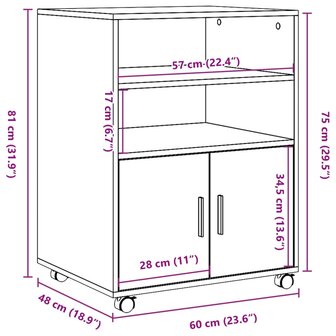 Rolkast 60x48x81 cm bewerkt hout betongrijs