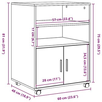 Rolkast 60x48x81 cm bewerkt hout gerookt eikenkleurig