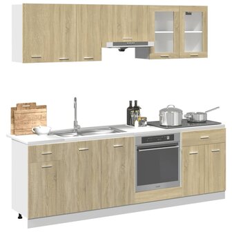 8-delige Keukenkastenset bewerkt hout sonoma eikenkleurig