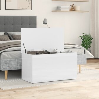 Opbergkist 84x42x46 cm bewerkt hout hoogglans wit